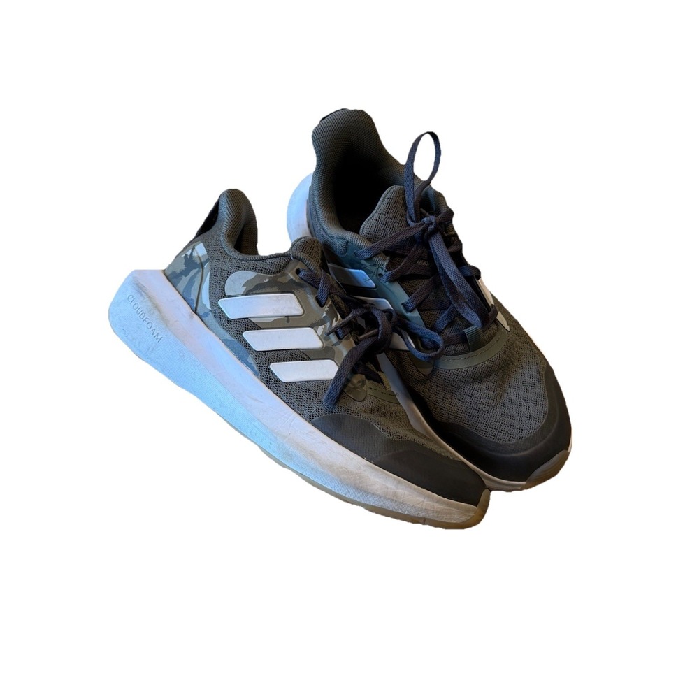 Adidas Camouflage Cloudfoam Running Shoes‎ Youth Size 4 Green White